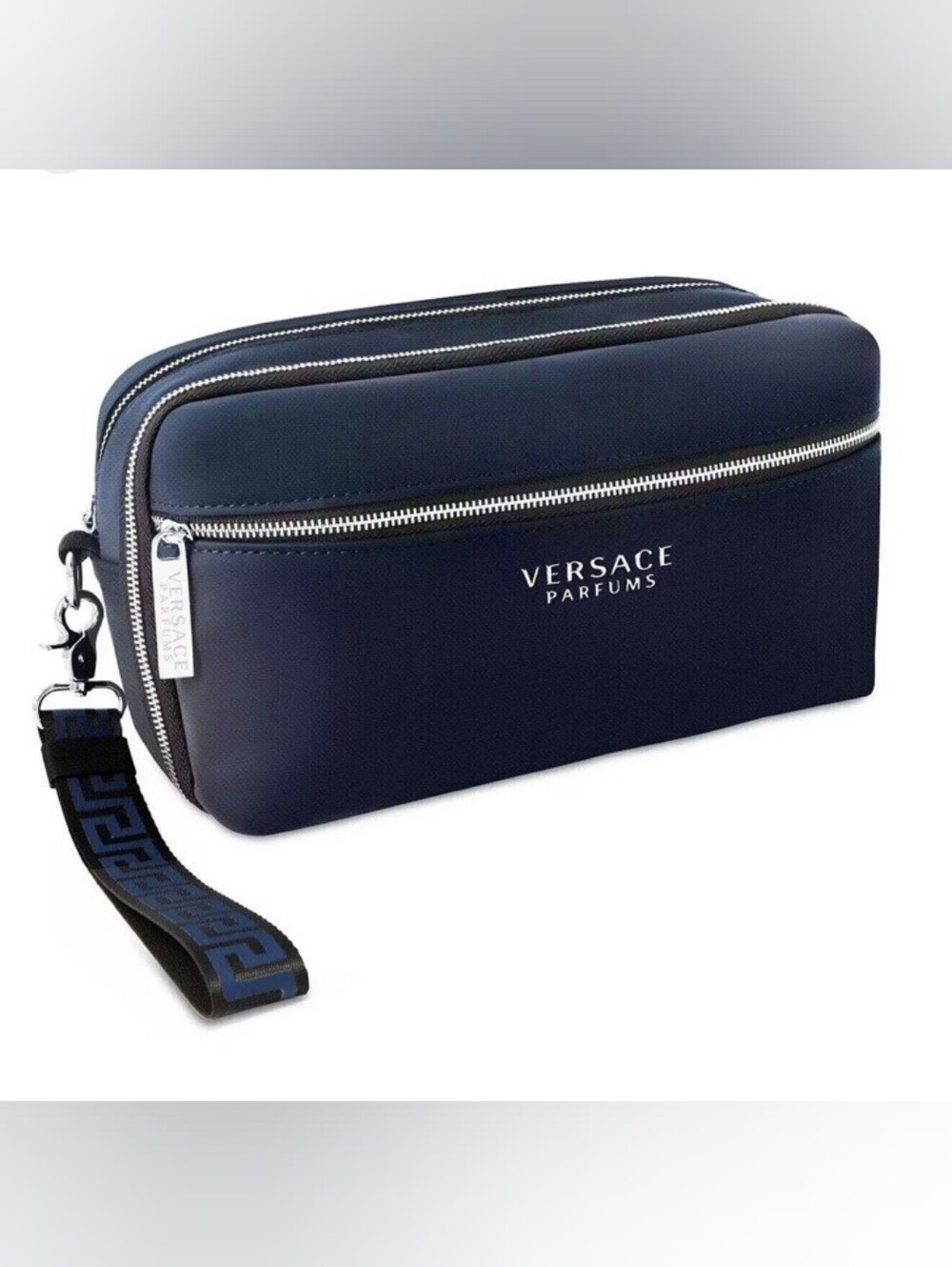Versace Parfums Navy Dual-Zip Toiletry Case